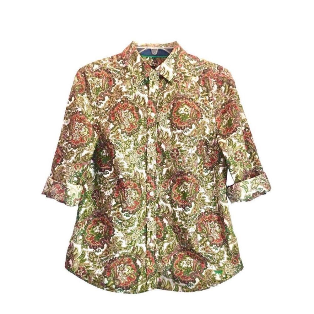 Talbots Tailored Jacobean Floral Paisley Top in Gold/Green/Orange Women’s 6P